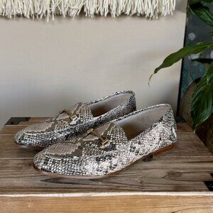 Sam Edelman Lior Gray Leather Light Tan Metallic Sheen Python Snake Print Size 7